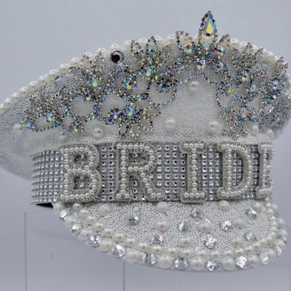 Bride Embellished White Bridal Cap